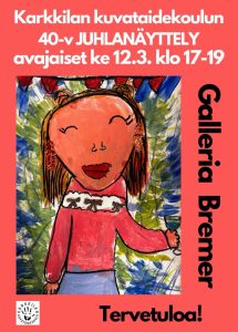 Juhlanäyttelyn 2025 kutsu, jossa on maalaus iloisesta nuoresta henkilöstä